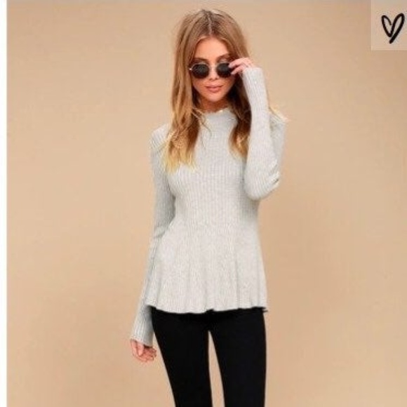 Gray Sweater Peplum Top - Picture 2 of 7